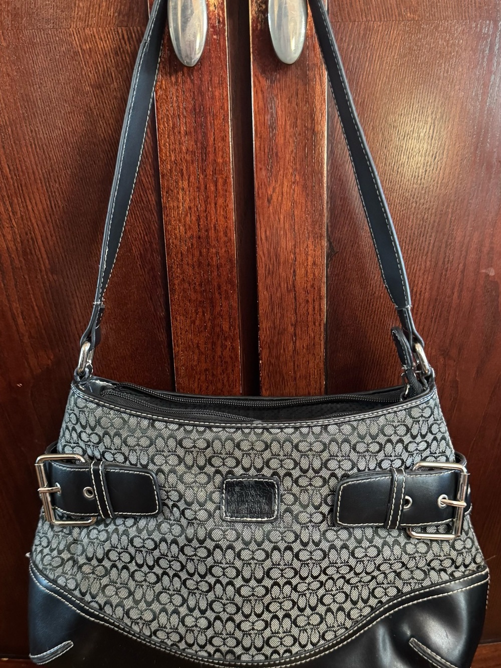 Vintage Coach Black and Gray Signature Shoulder Bag